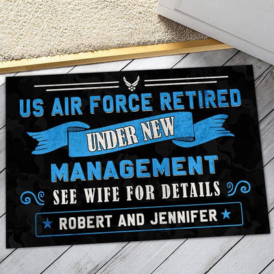 Personalized door mat with your name - Retired under new management - Galaxate
