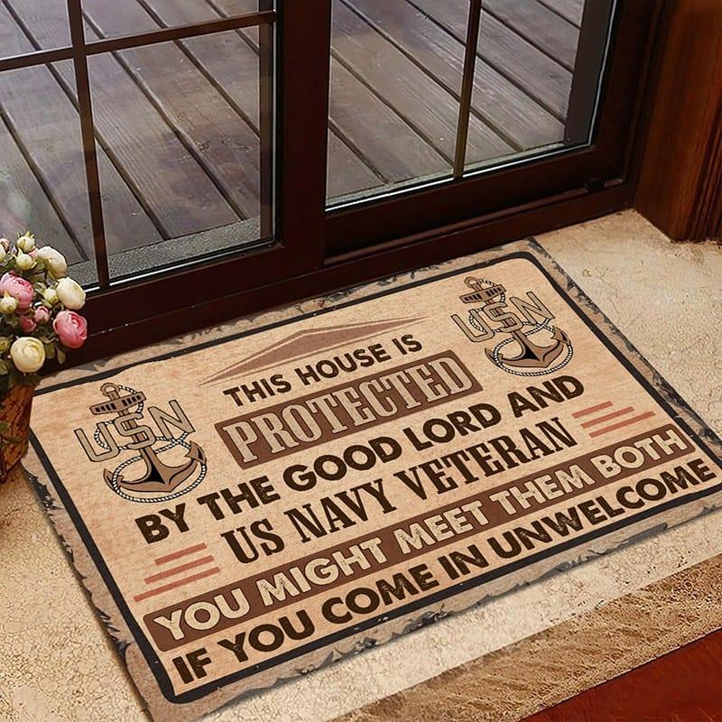 Veteran door mat This house is protected Navy Galaxate