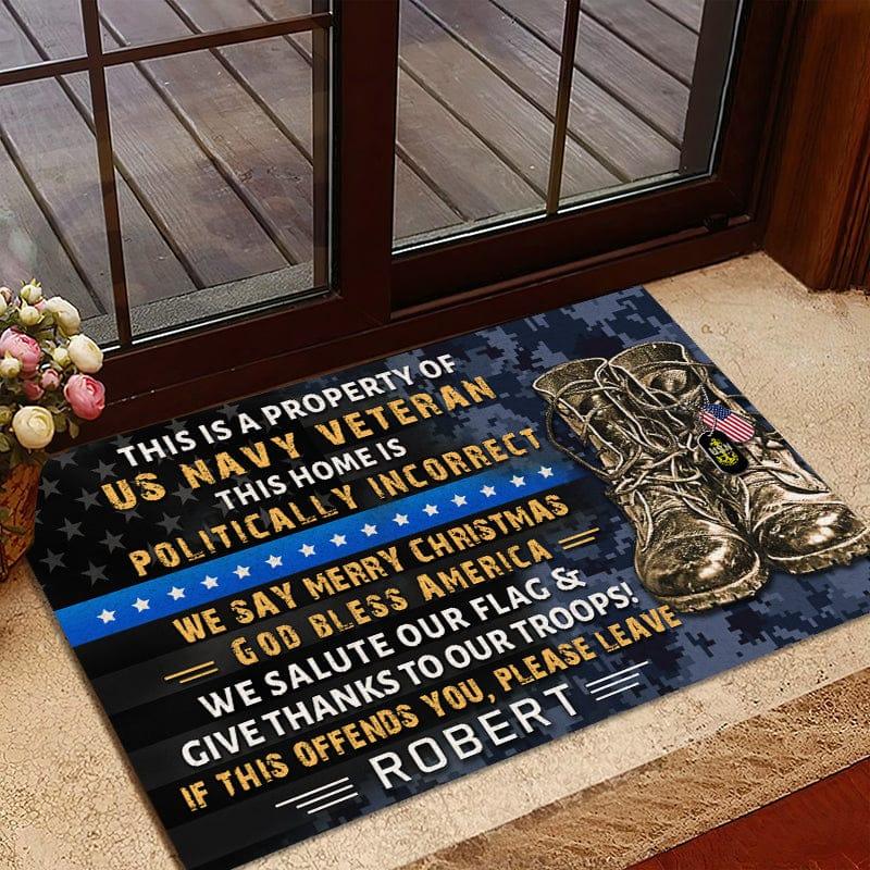 Veteran door mat with your name Property of US Veteran Navy Galaxate