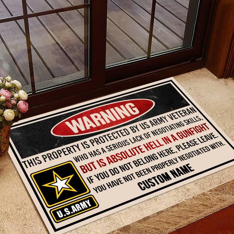 Personalized door mat with your name Proud veteran lives here Galaxate