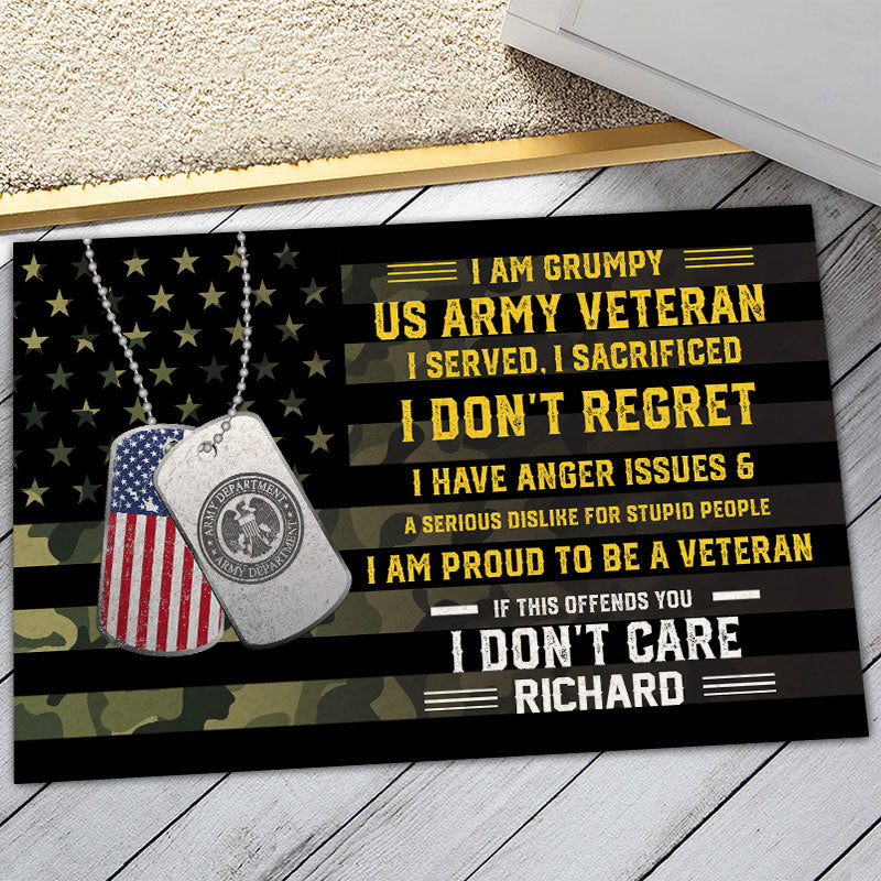 Personalized door mat with your name - Grumpy veteran Army – Galaxate