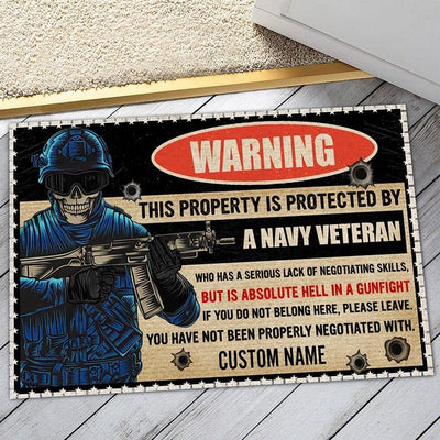 Personalized door mat with your name - Protected by brave veteran - Galaxate