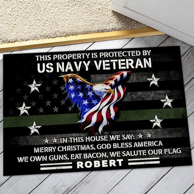 Veteran door mat - This property is protected by proud US Veteran - Galaxate