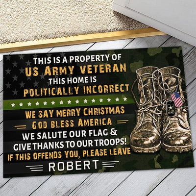 Veteran door mat with your name - Property of US Veteran - Galaxate