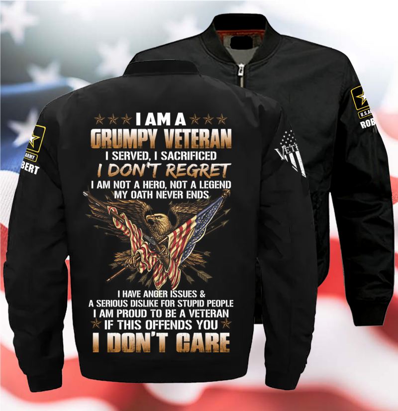 Personalized Quilted Bomber Jacket For a Veteran - Grumpy Veteran ...