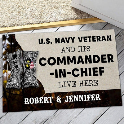 Personalized door mat with your name - Navy Veteran - Galaxate