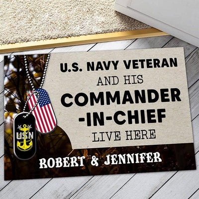 Personalized door mat with your name - For Navy Veteran - Galaxate