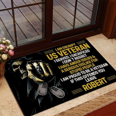 Veteran door mat with your name - Grumpy US Veteran - Galaxate
