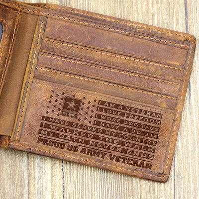 Premium Leather Engraved wallet - I am a Veteran - Galaxate