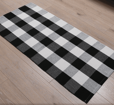 Cotton checkered front door rug, underlay - Galaxate