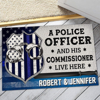 Personalized door mat with your name -  American cop lives here - Galaxate