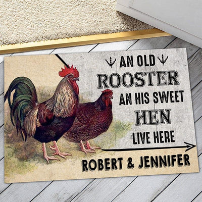 Personalized farm door mat - Rooster and his sweet hen - Galaxate