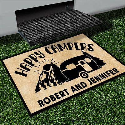 Personalized camping door mat with your name - Happy family - Galaxate