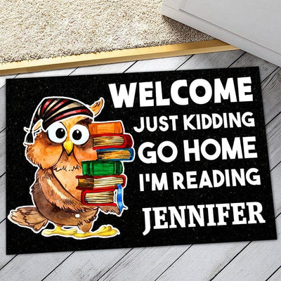 Personalized booklover door mat with your name - Bright owl - Galaxate